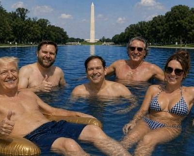 Trump-publica-imagenes-generadas-por-IA-que-lo-muestran-en-la-Reflecting-Pool-del-Lincoln-con-miembros-del-gabinete